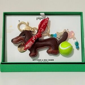 💚🔹️PIPER K 🔹️Dachshund Doggie Tennis Ball Rhinestone Key Chain Bag Charm